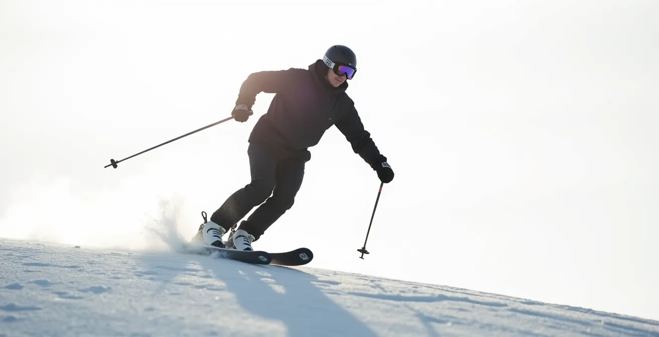 Vue latérale d'un skieur montrant la position correcte avec centre de gravité aligné