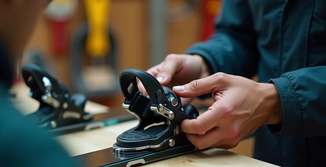 Réglage professionnel des fixations de ski avec test de déclenchement