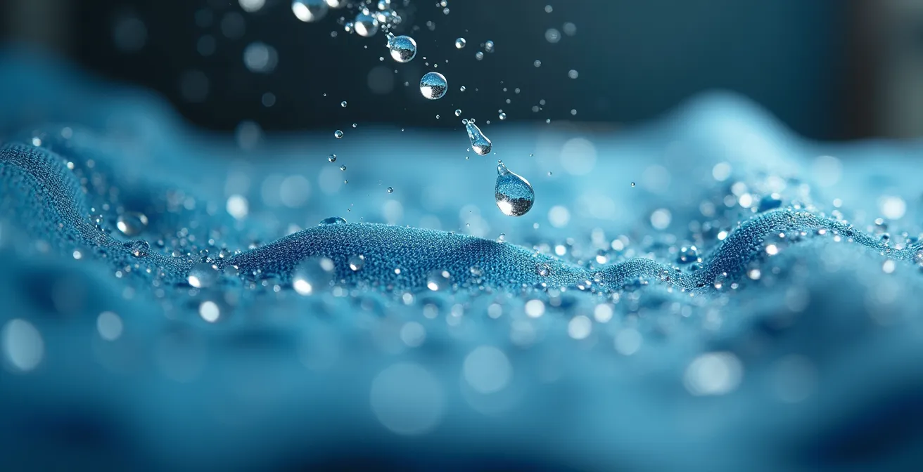 Test de pression sur membrane de veste de ski avec colonne d'eau