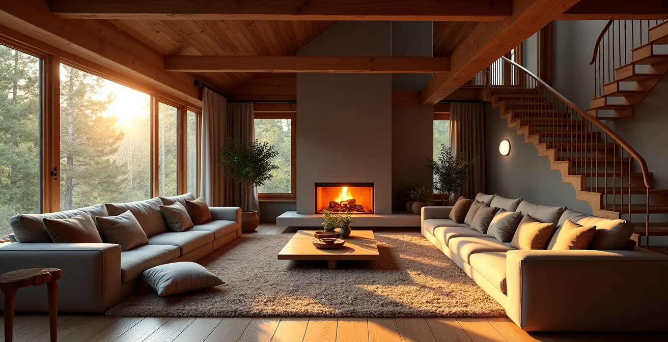 Aménagement créatif d'un espace apéritif dans un chalet pour grand groupe