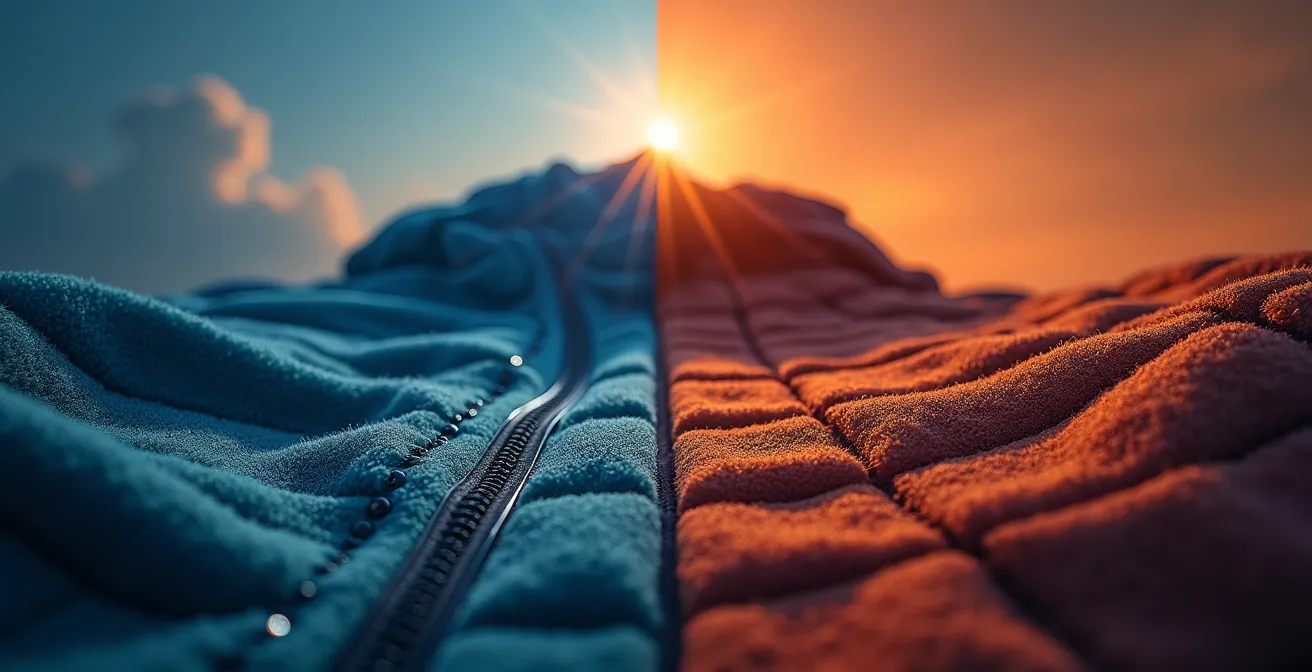 Comparaison visuelle entre polaire et doudoune fine pour le ski