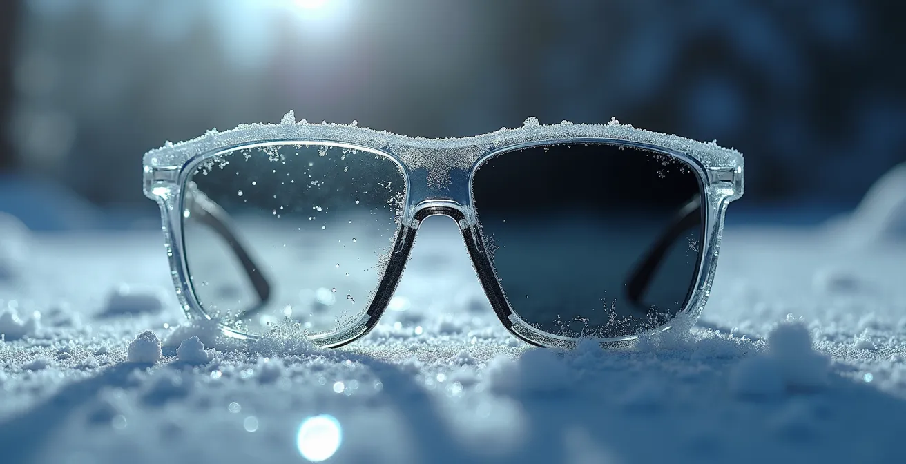 Transition d'un écran de masque photochromique s'adaptant à la luminosité