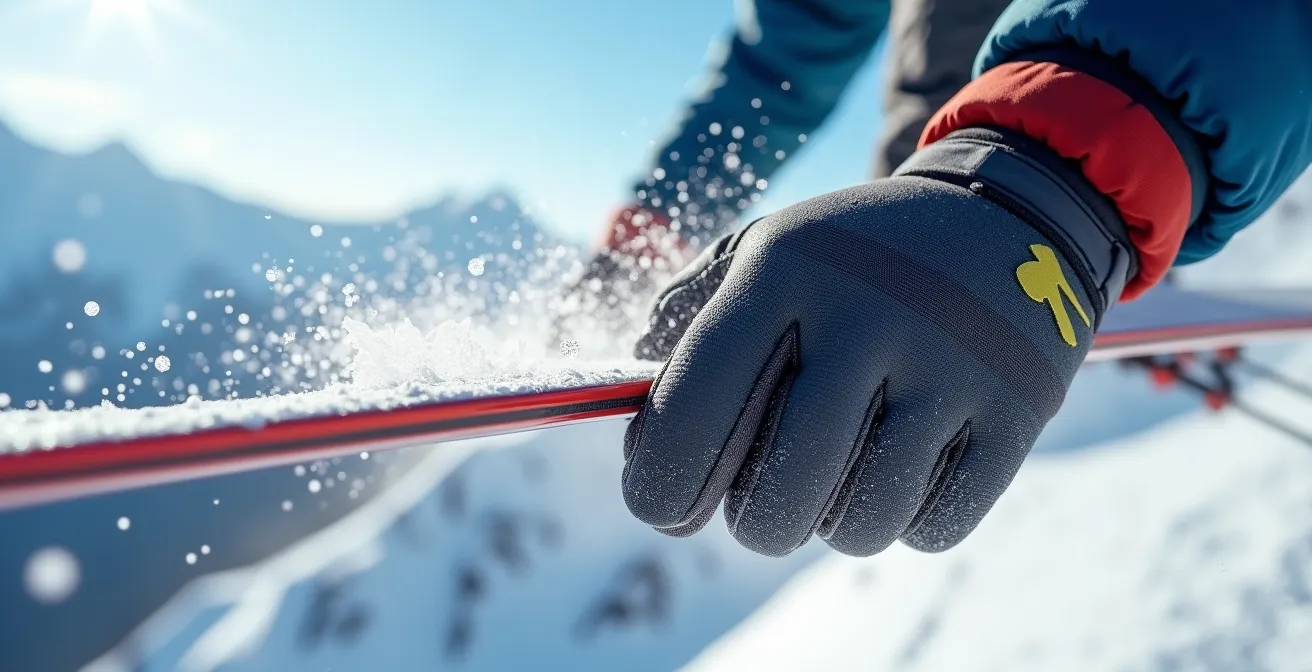 Skieur effectuant un grab mute en plein vol, position groupée