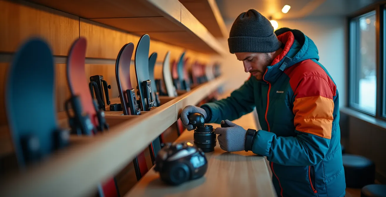 Vue d'un local de consigne à skis moderne avec rangements organisés