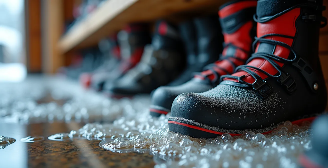 Solution de stockage pour skis et équipements dans l'entrée d'un chalet