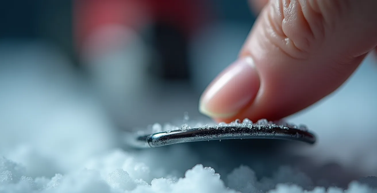 Gros plan sur un test de carre avec l'ongle montrant l'accroche parfaite