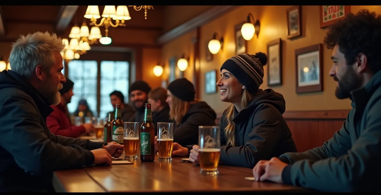 Atmosphère d'après-ski dans un refuge de montagne traditionnel
